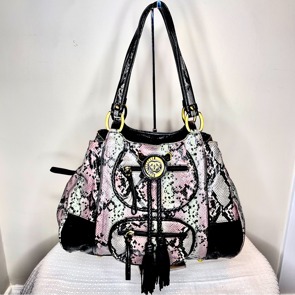 Sharif Patent leather hobo shoulder bag in snake print